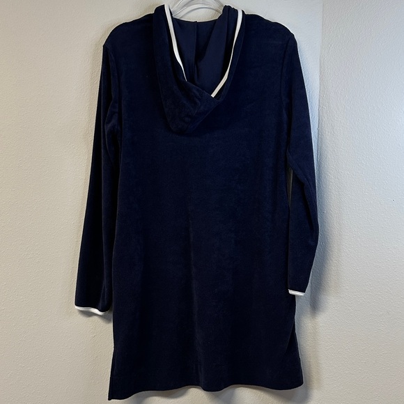 Lauren Ralph Lauren M Navy Terry Cloth Hooded Kaftan White Trim - Picture 7 of 8